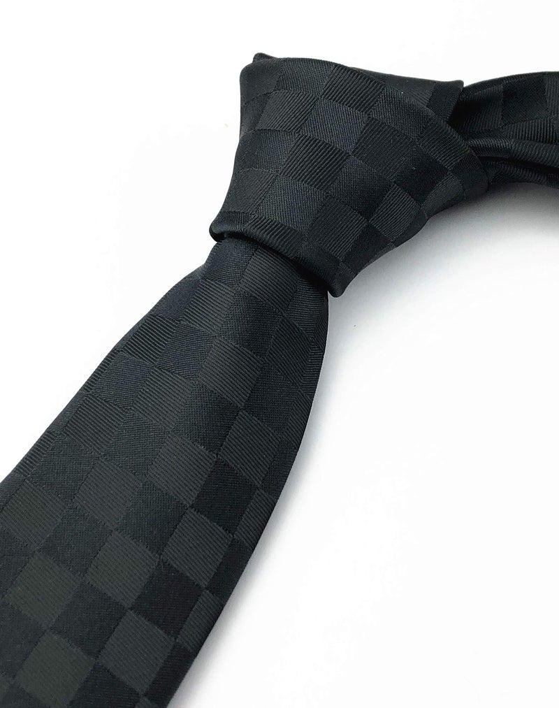 Ctskyte Slim Silk Necktie for Men Woven Jacquard Patterned Business Wedding Skinny Ties (Black Plaid, One Size) - Image 4